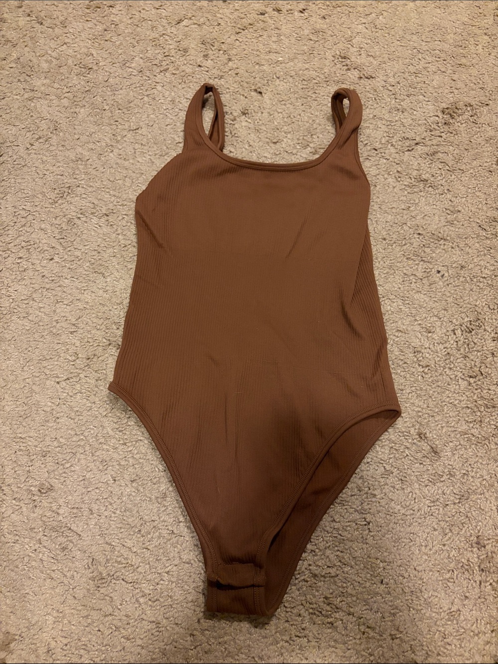 Women’s Ribbed Brown Bodysuit - Classic Scoop Neck